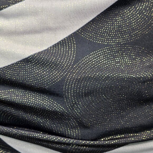 Y2K McBling Black Gray Tank Top Gold Glitter Swirl Print Size M Ruched V Neck - Picture 4 of 8